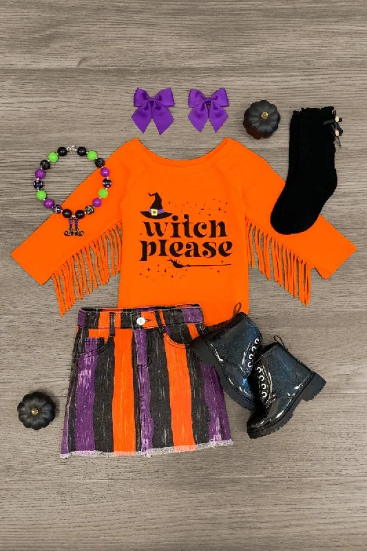 "Witch Please" Striped Denim Skirt Set