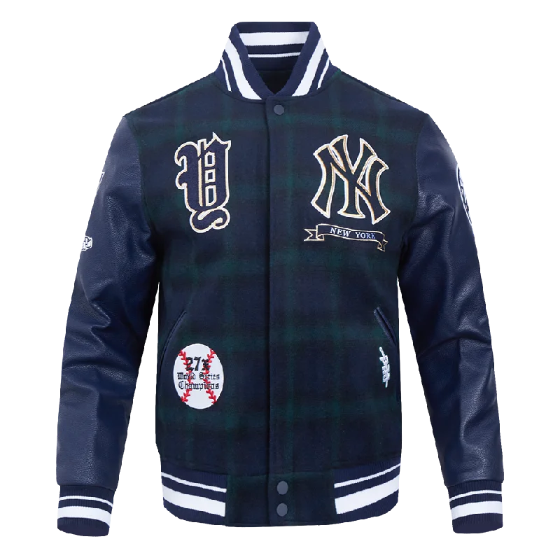 MLB NEW YORK YANKEES PRO PREP PLAID WOOL VARSITY JACKET (FOREST GREEN/MIDNIGHT NAVY)