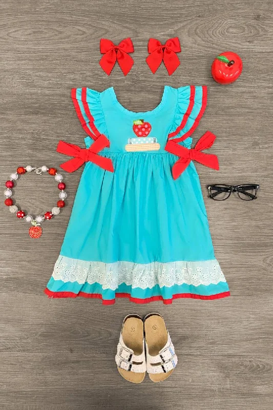 Back To School With Apple Blue & Red Dress