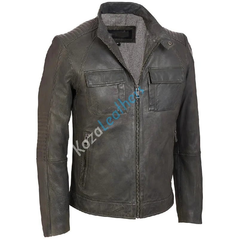 Koza Leathers Men's Genuine Lambskin Bomber Leather Jacket NJ045