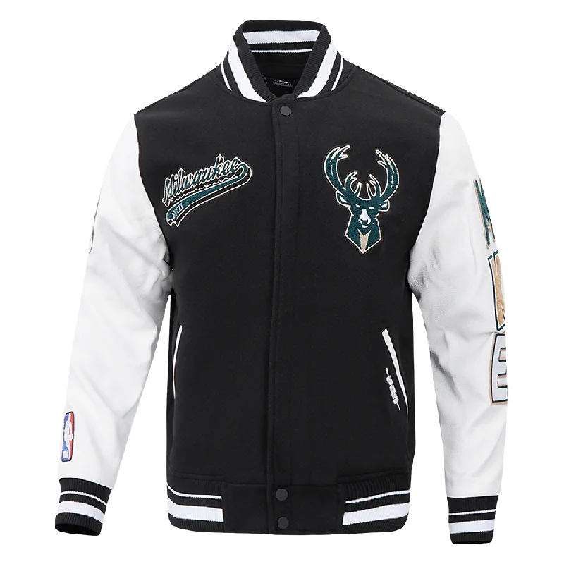 NBA MILWAUKEE BUCKS SCRIPT TAIL MEN'S RIB WOOL VARSITY (BLACK/WHITE)