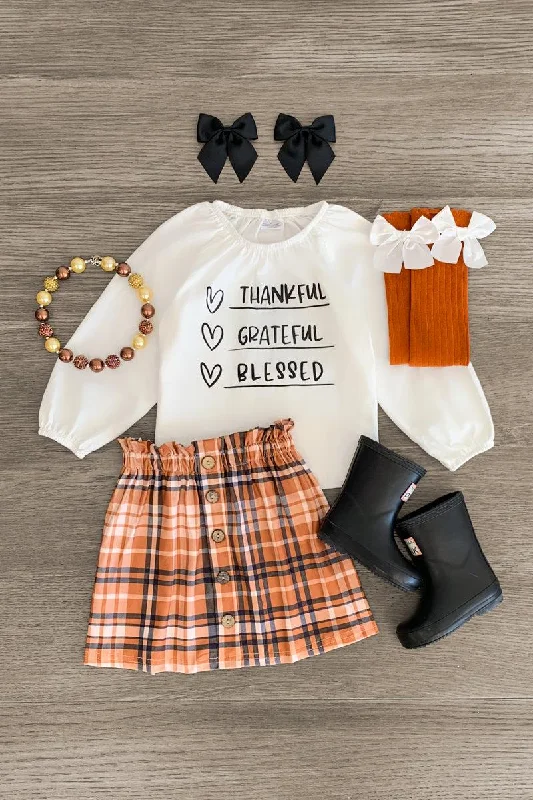 "Thankful Grateful Blessed" Plaid Skirt Set