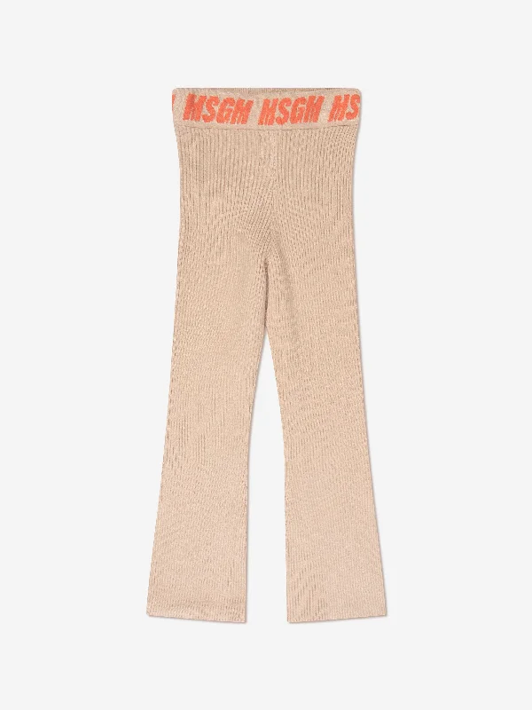 MSGM Girls Rib Knitted Flared Pants in Beige