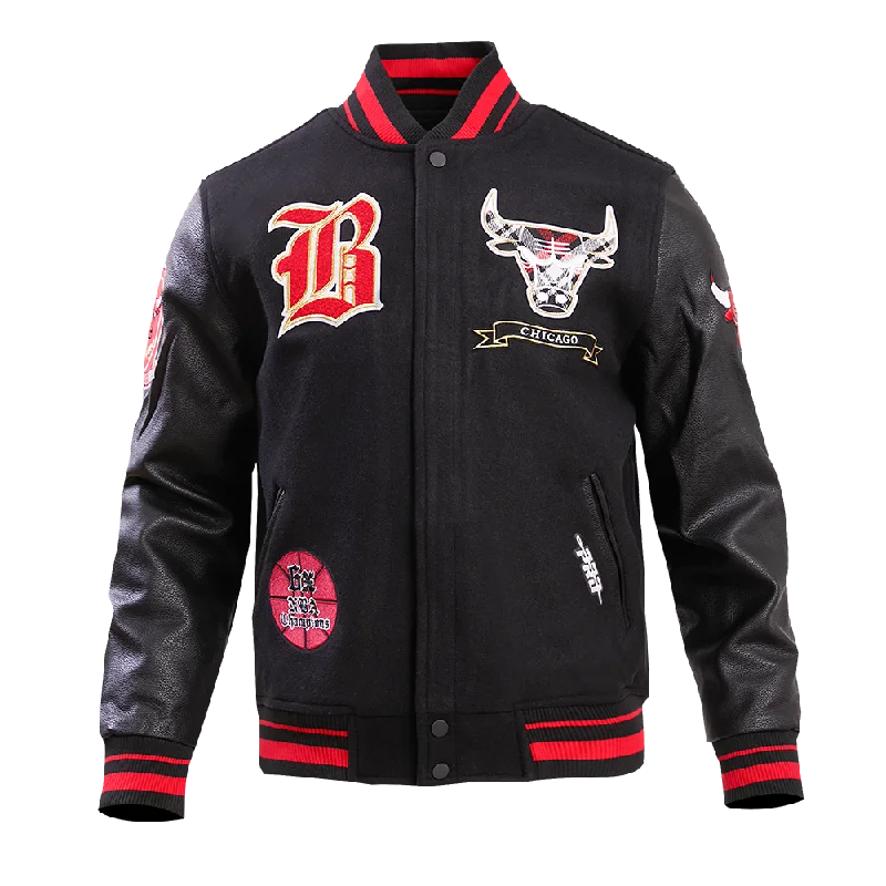 NBA CHICAGO BULLS PRO PREP MEN'S WOOL VARSITY JACKET (BLACK/RED/BLACK)