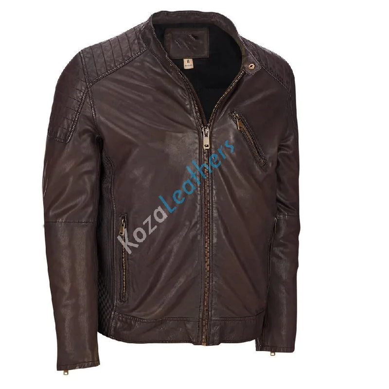 Koza Leathers Men's Genuine Lambskin Bomber Leather Jacket NJ028