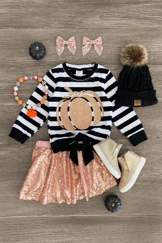 Rose Gold Pumpkin Sequin Skirt Set