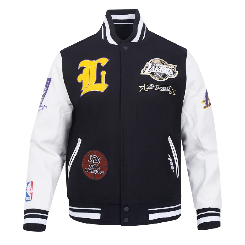 NBA LOS ANGELES LAKERS PRO PREP WOOL VARSITY JACKET (BLACK/WHITE)