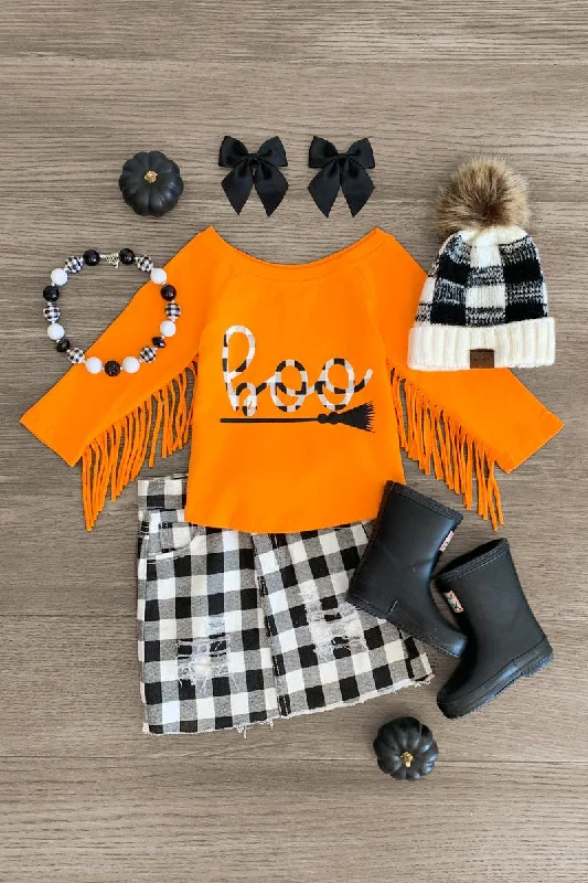 "Boo" Orange Gingham Denim Skirt Set