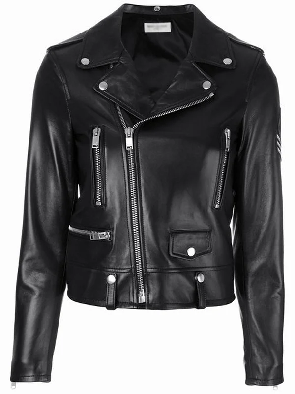 Women Real Lambskin Leather Biker Jacket KW553