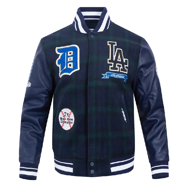 MLB LOS ANGELES DODGERS PRO PREP PLAID WOOL VARSITY JACKET (FOREST GREEN/MIDNIGHT NAVY)