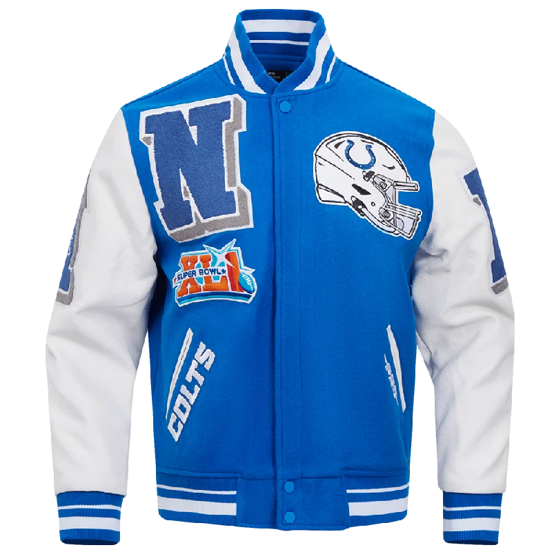 NFL INDIANAPOLIS COLTS MASHUP RIB WOOL MEN'S VARSITY JACKET (ROYAL BLUE/WHITE)