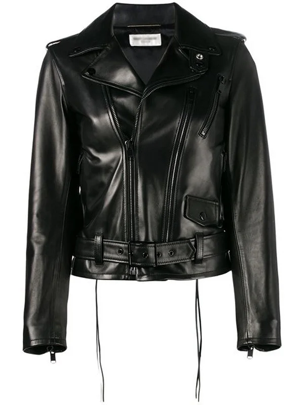 Women Real Lambskin Leather Biker Jacket KW542