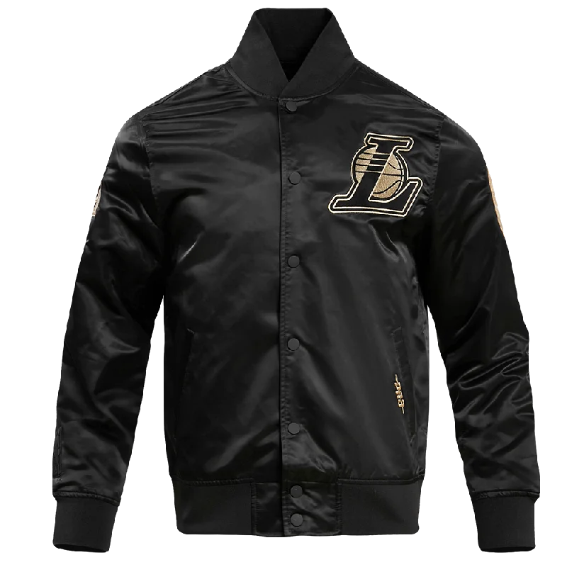 LOS ANGELES LAKERS GOLD LOGO SATIN JACKET (BLACK)