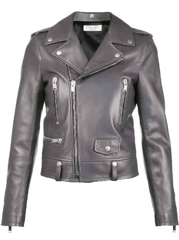 Women Real Lambskin Leather Biker Jacket KW538