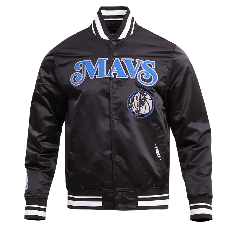 NBA DALLAS MAVERICKS CHEST MEN'S RIB SATIN JACKET (BLACK)