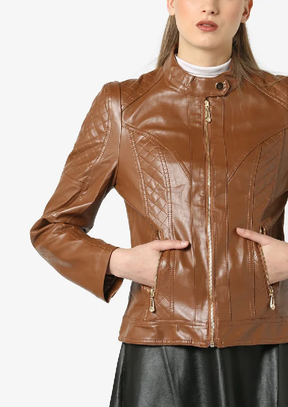 Women Real Lambskin Leather Biker Jacket KW576