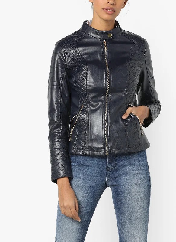 Women Real Lambskin Leather Biker Jacket KW561