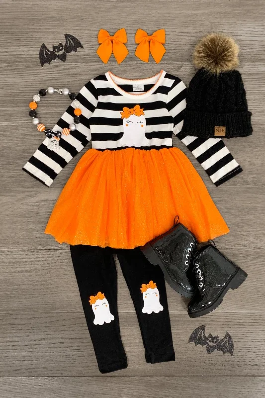 Ghost Striped Orange Tutu Legging Set