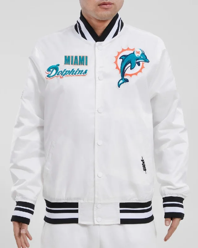 NFL MIAMI DOLPHINS RETRO CLASSIC MEN'S RIB SATIN JACKET (WHITE/BLACK)