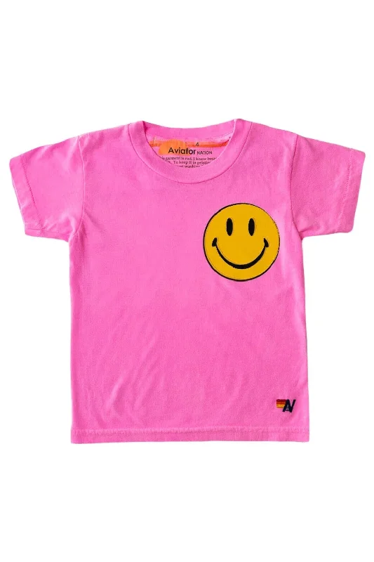 KID'S SMILEY 2 TEE - NEON PINK