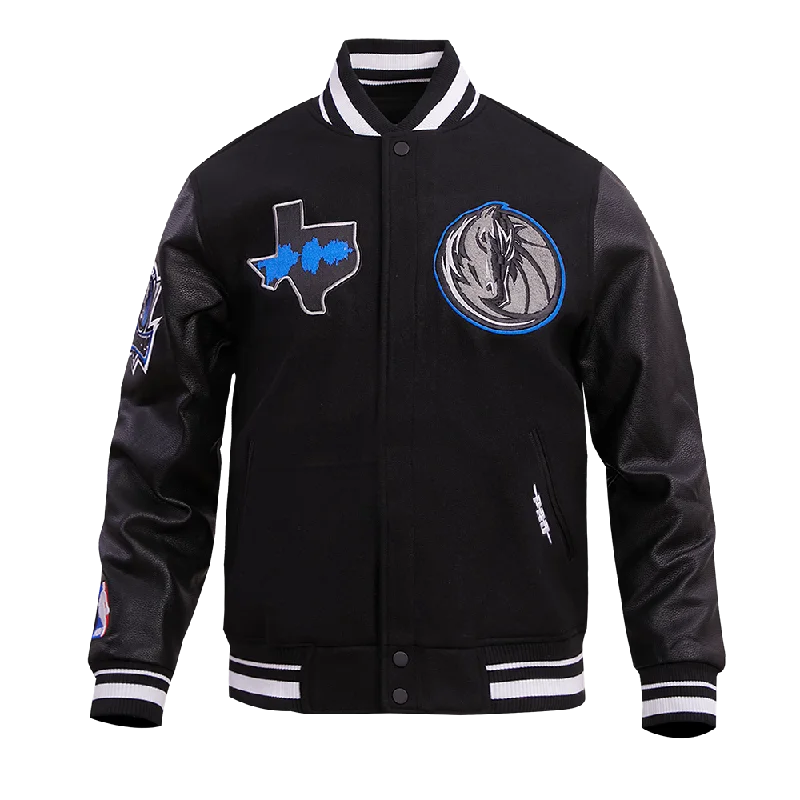 NBA DALLAS MAVERICKS CHEST MEN'S RIB WOOL VARSITY JACKET (BLACK)