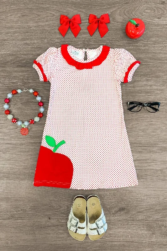 Red Polka Dot Embroidered Apple Dress