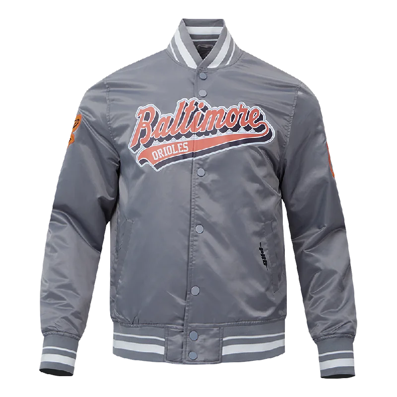 MLB BALTIMORE ORIOLES SCRIPT TAIL MEN'S SATIN JACKET (GRAY)