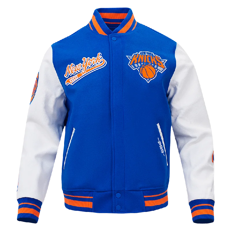 NBA NEW YORK KNICKS SCRIPT TAIL MEN'S RIB WOOL VARSITY (ROYAL/ORANGE/ROYAL)