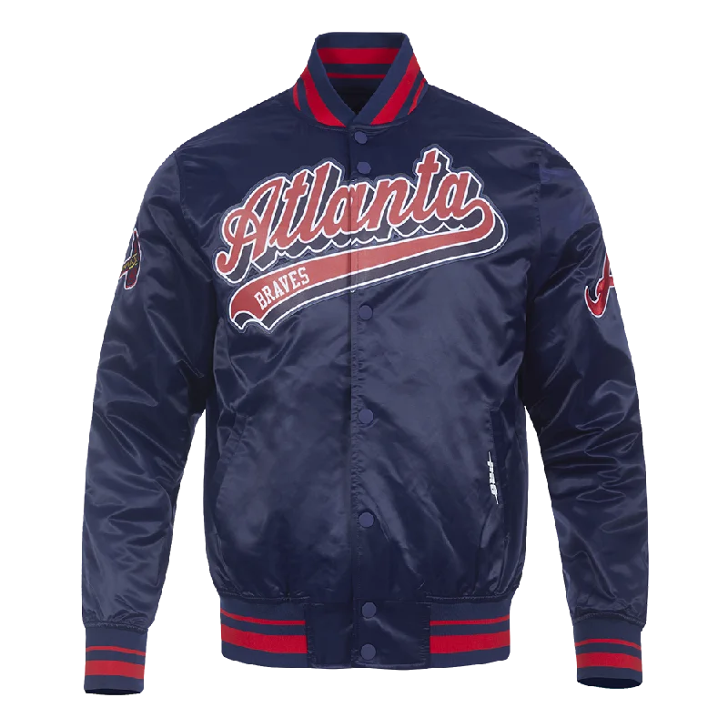 MLB ATLANTA BRAVES SCRIPT TAIL MEN'S SATIN JACKET (MIDNIGHT NAVY/RED/MIDNIGHT NAVY)