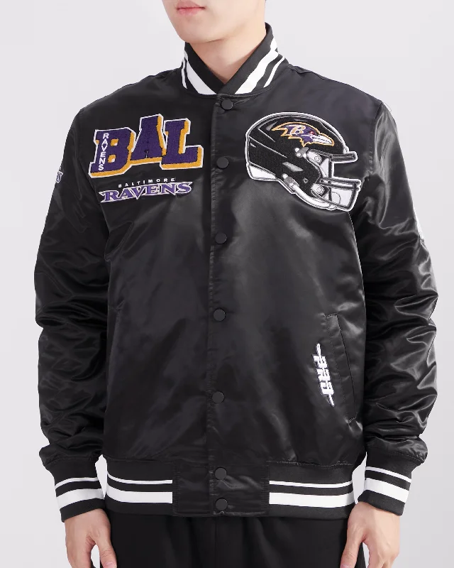 NFL BALTIMORE RAVENS MASHUP MEN'S RIB SATIN JACKET (BLACK)