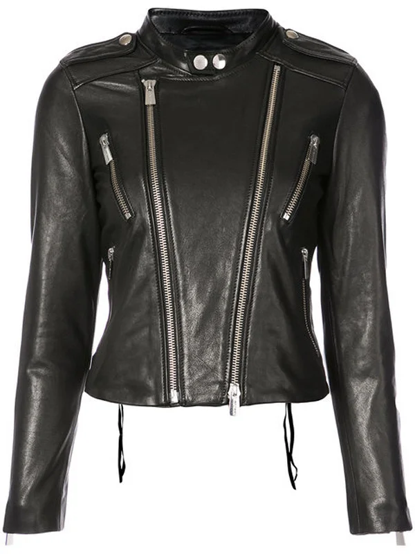 Women Real Lambskin Leather Biker Jacket KW550