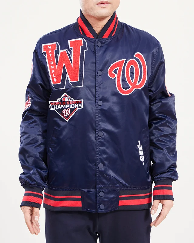 MLB WASHINGTON NATIONALS MASHUP LOGO MEN'S SATIN JACKET (MIDNIGHT NAVY)