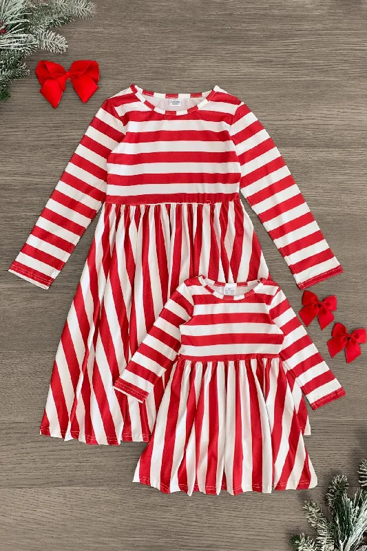 Mom & Me - White & Red Striped Dress