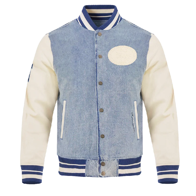 NFL SAN FRANCISCO 49ERS VARSITY BLUES MEN'S DENIM VARSITY JACKET (DENIM/LINEN)