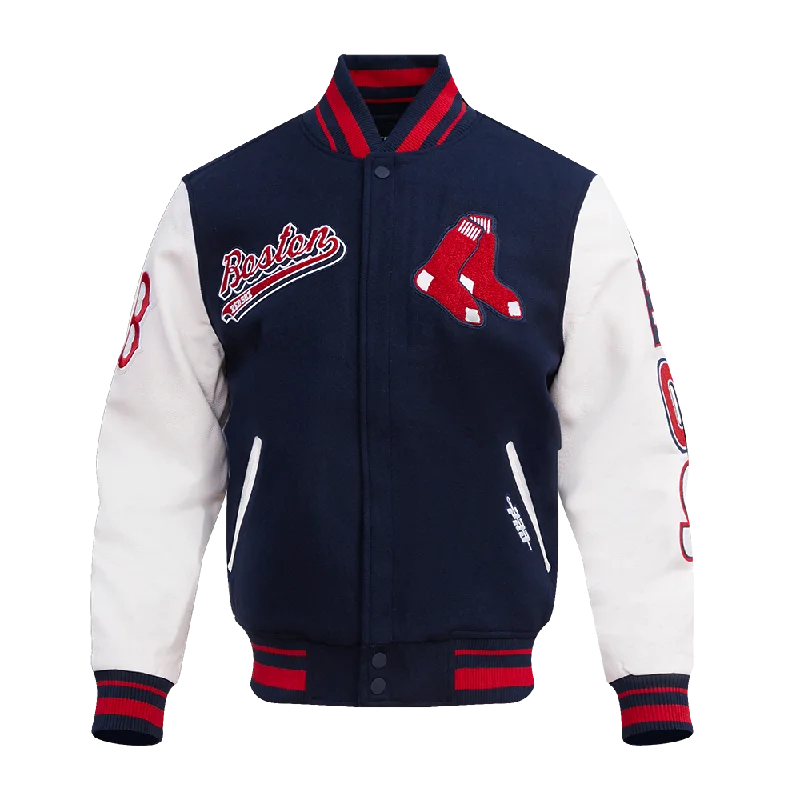 MLB BOSTON RED SOX SCRIPT TAIL MEN'S RIB WOOL VARSITY (MIDNIGHT NAVY/RED/MIDNIGHT NAVY)