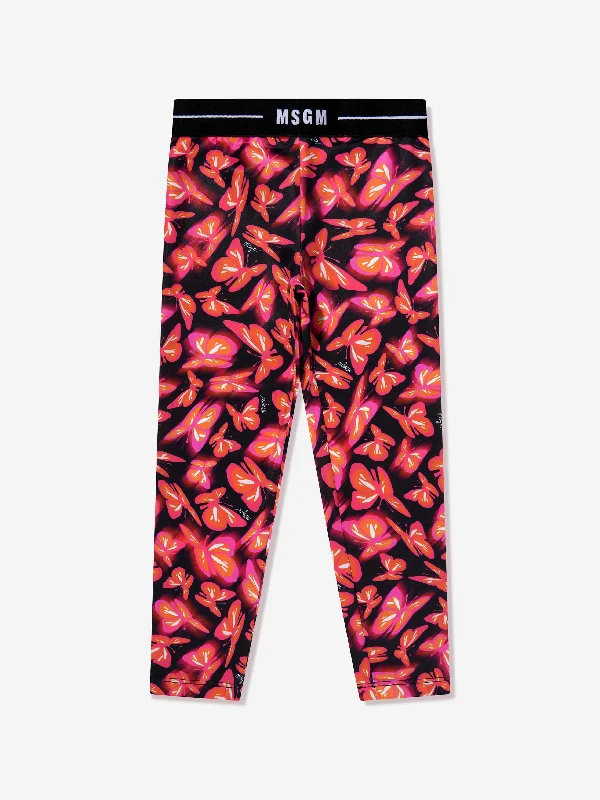 MSGM Girls Butterfly Leggings in Pink