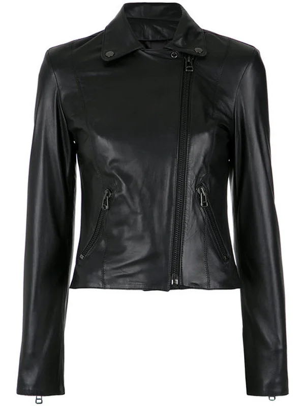 Women Real Lambskin Leather Biker Jacket KW552