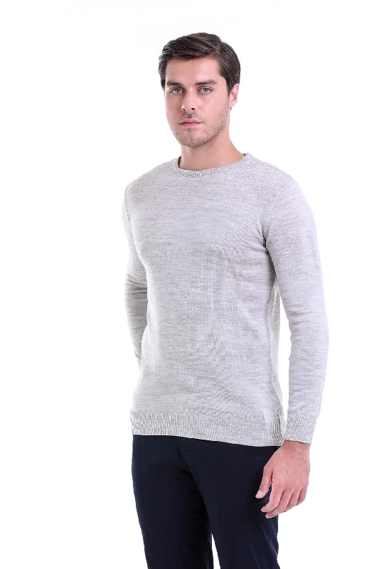 Regular Fit Beige Crewneck Sweater