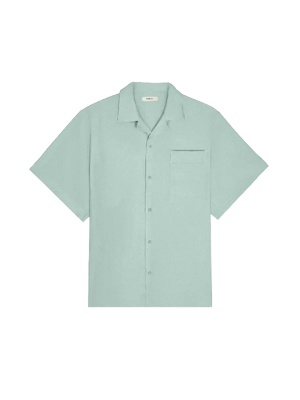 Mens DNA Aloe Linen Camp Collar Shirt—eucalyptus blue