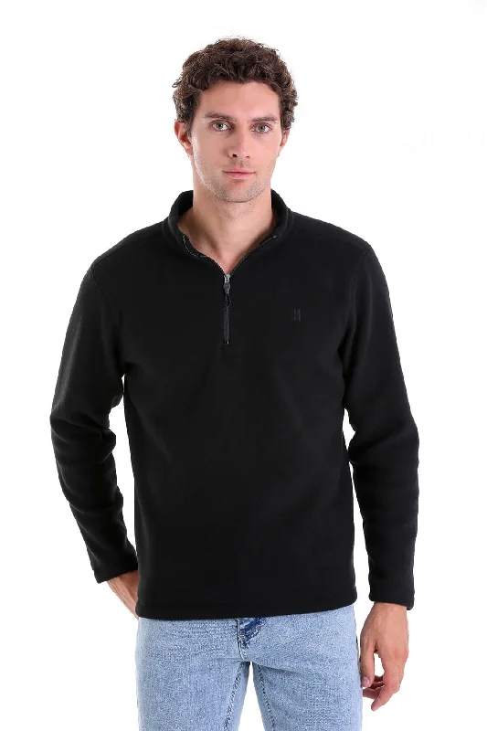 Regular Fit Fleece Black Mock Neck Sweatshirt