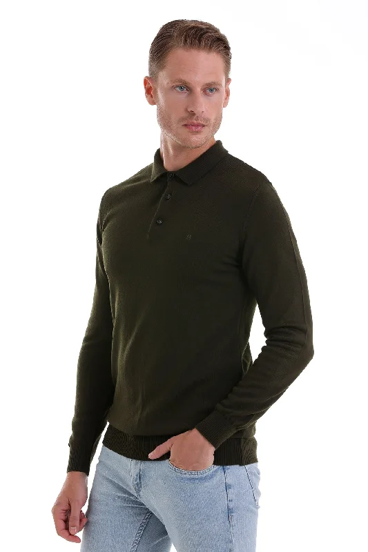 Regular Fit Khaki Polo Sweater