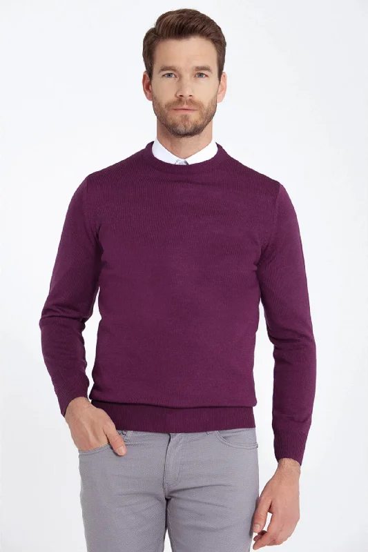 Regular Fit Purple Crewneck Sweater