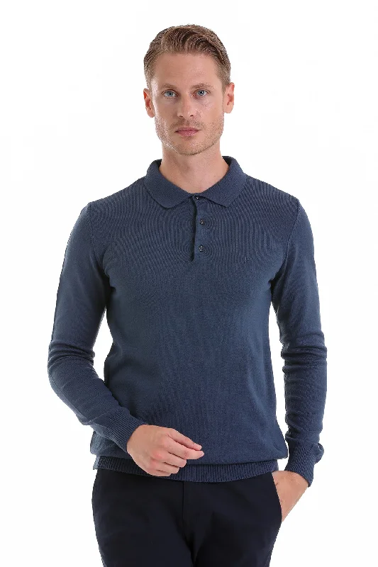 Regular Fit Indigo Polo Sweater