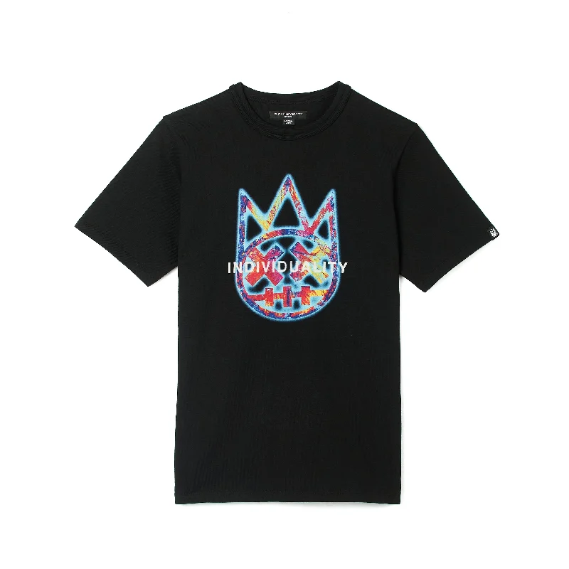 Cult's Short Sleeve Crew Neck Tee "Tye Dye Shimuchan Logo" in Pirate Black