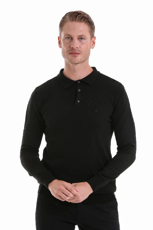 Regular Fit Black Polo Sweater