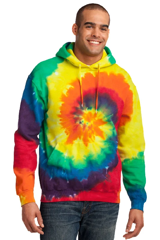 Port & Company Mens Tie-Dye Fleece Hooded Sweatshirt Hoodie w/ Pouch Pocket - Rainbow