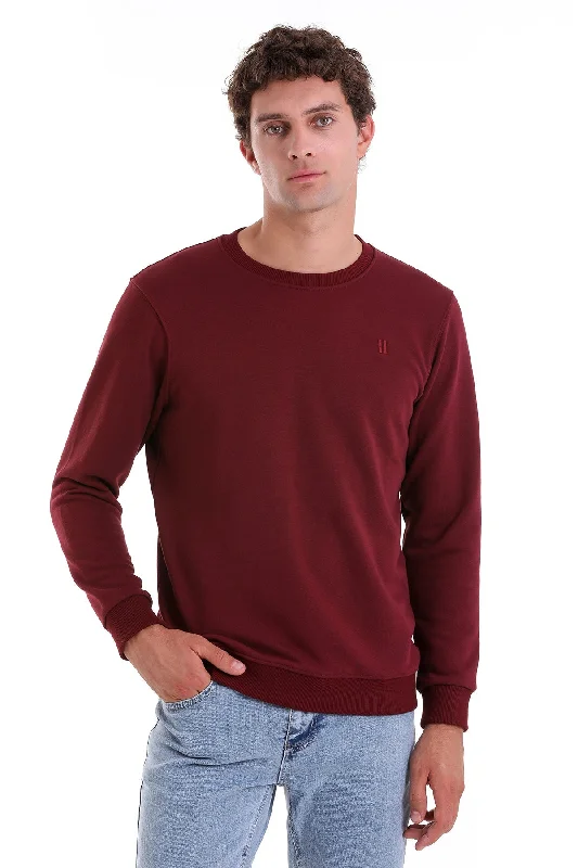 Regular Fit Cotton Blend Burgundy Crewneck Sweatshirt