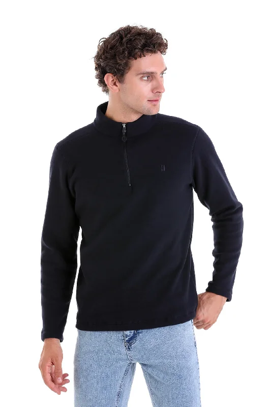 Regular Fit Fleece Navy Mock Neck Sweatshirt