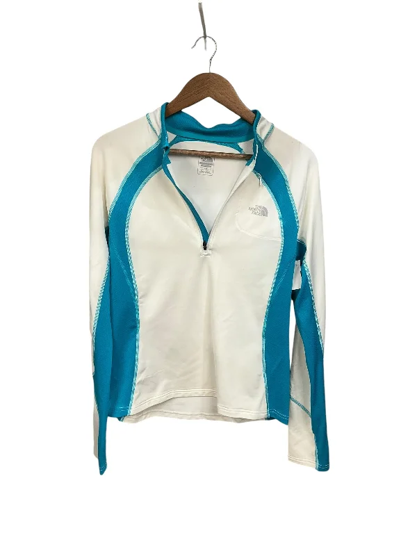 Athletic Top Long Sleeve Collar By The North Face In Blue & White, Size: L