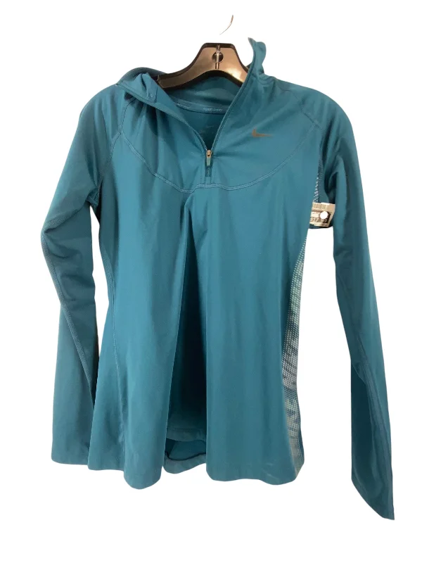 Athletic Top Long Sleeve Collar By Nike In Green, Size: M